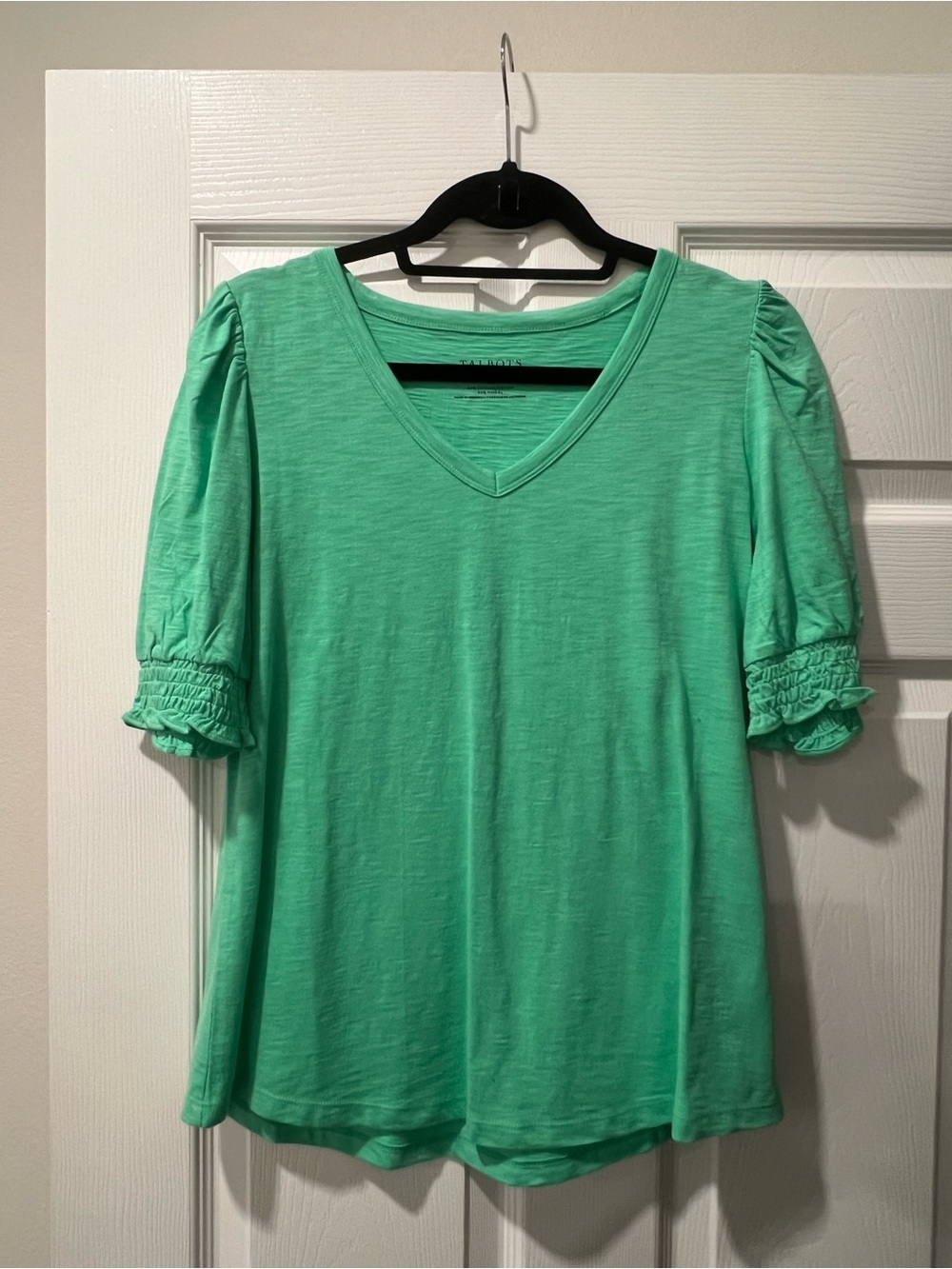 Talbots V-Neck Puff Sleeve Tee in Mint Green